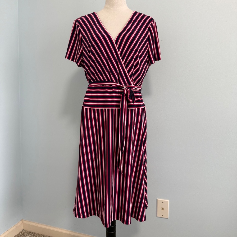 Lauren Ralph Lauren Women’s Multicolored Stripe Flare Short Sleeve Dress Size 16 - Picture 3 of 13